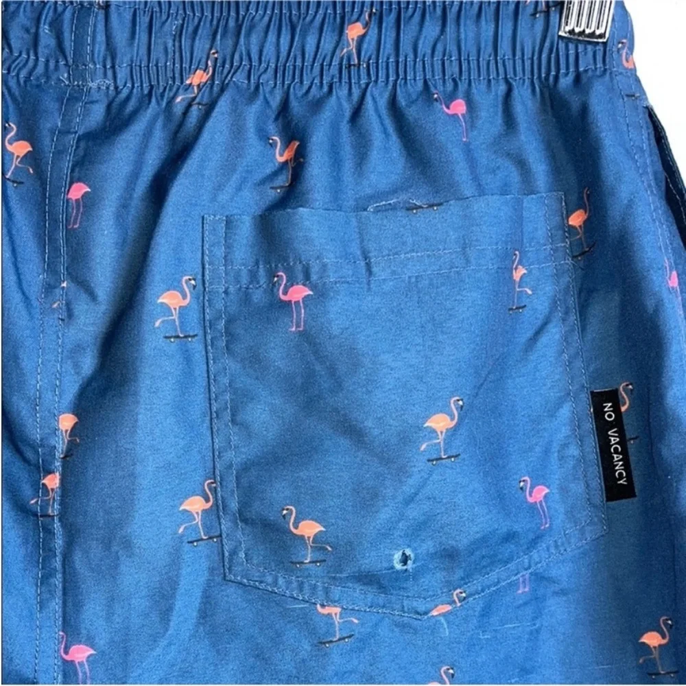 Tropical Sea Turtle Flamingo Print Swim Board Shorts Swimsuit Trunks Small S